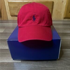 Red Polo Ralph Lauren Baseball Cap Adjustable Solid Pattern Casual Men One Size
